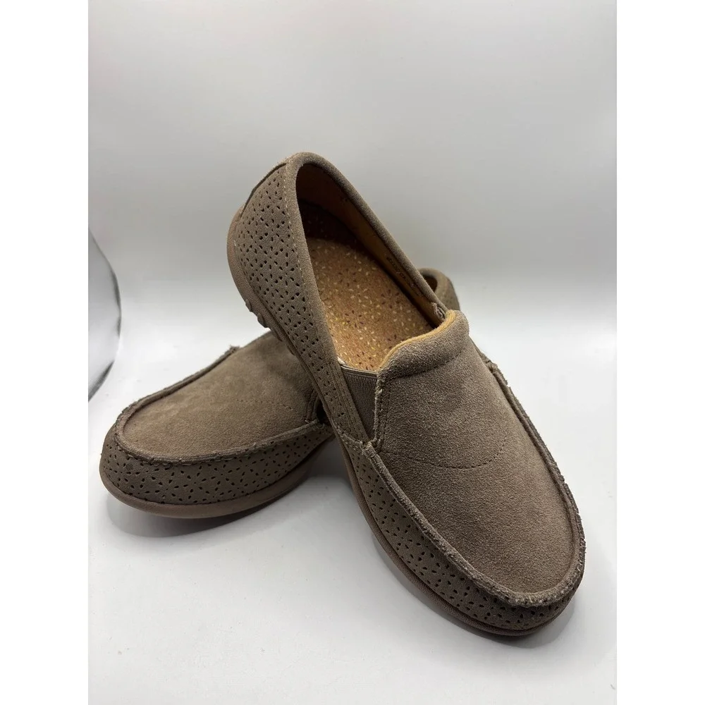 Revitalign Womens Siesta Suede Loafers Taupe Perforated Slip On Shoes Size 6.5 D